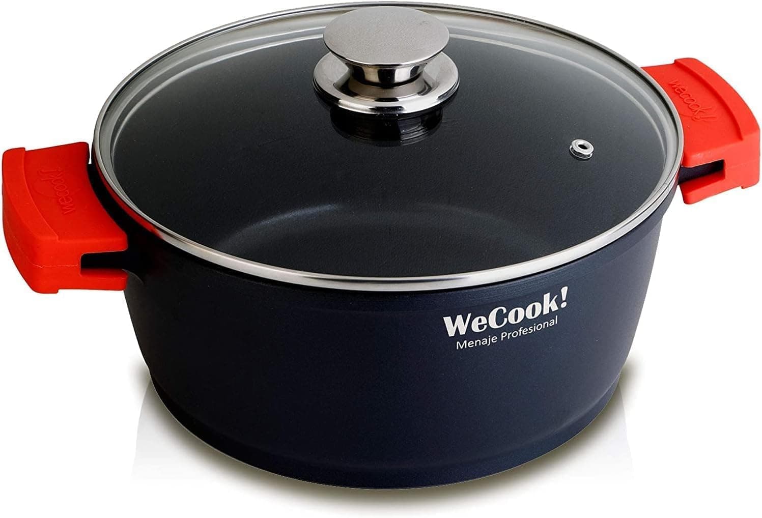 WECOOK! Ecostone Caçarola alta indução com tampa de vidro 20 cm, anti-aderente XTRA DUPON ecológico sem PFOA, alumínio fundido, 5 mm de espessura, 9 cm de altura, alças de silicone, vitrocerâmica, gás