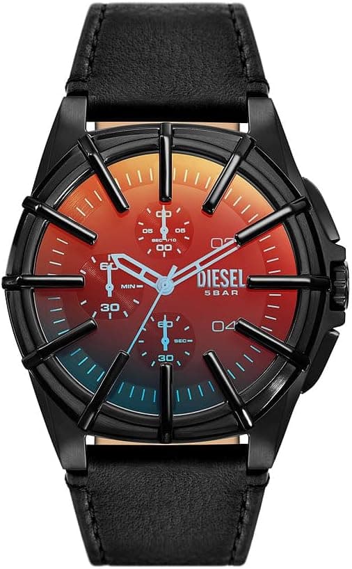 Relógio Diesel para homem com moldura, cronógrafo de três ponteiros, movimento quartzo com bracelete em pele