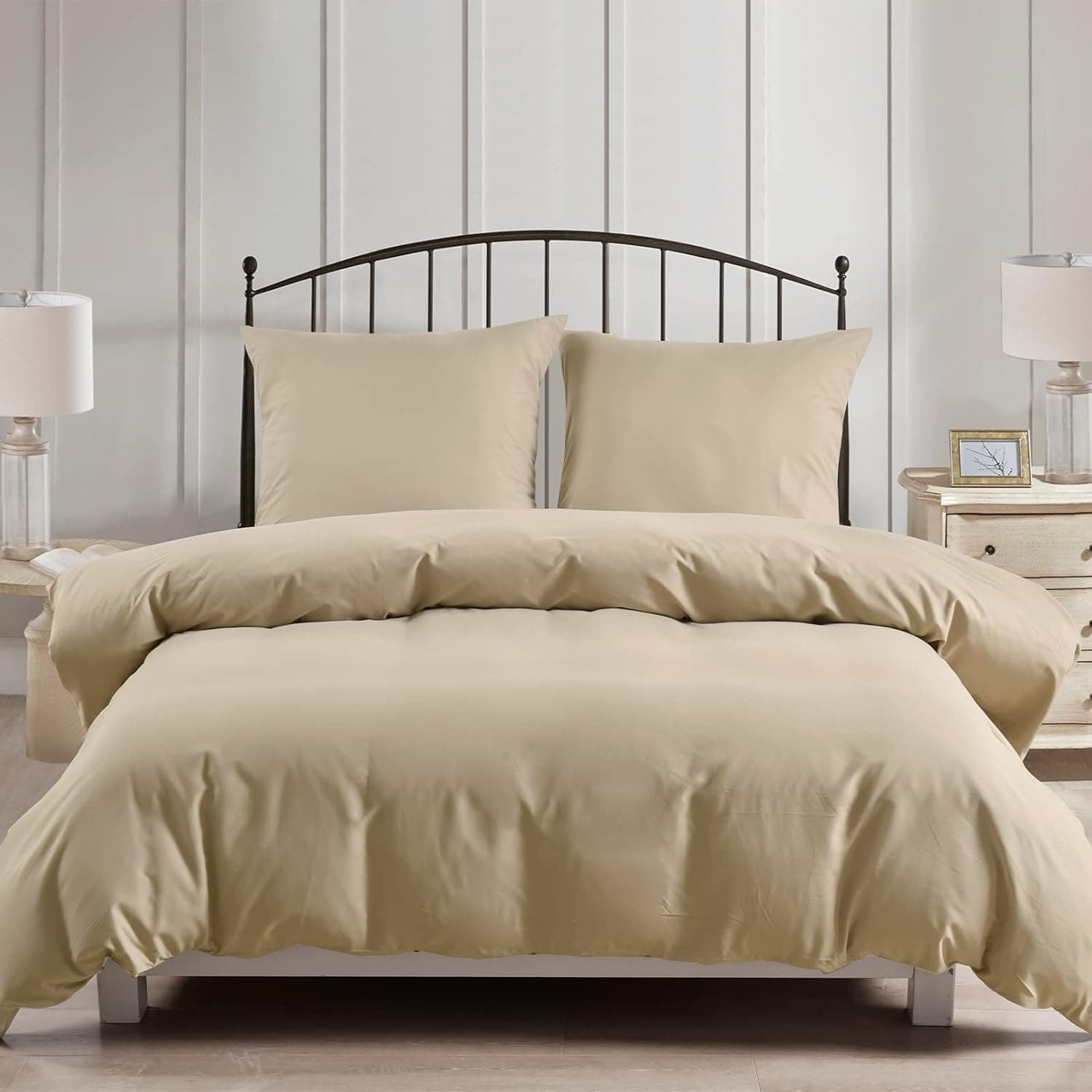 PHF Conjunto de roupa de cama de 3 peças, 200 x 200 cm, capas de edredão de 200 x 200 cm, com 2 fronhas de 80 x 80 cm, macia e sem passar a ferro, de microfibra com fecho de correr, cor caqui