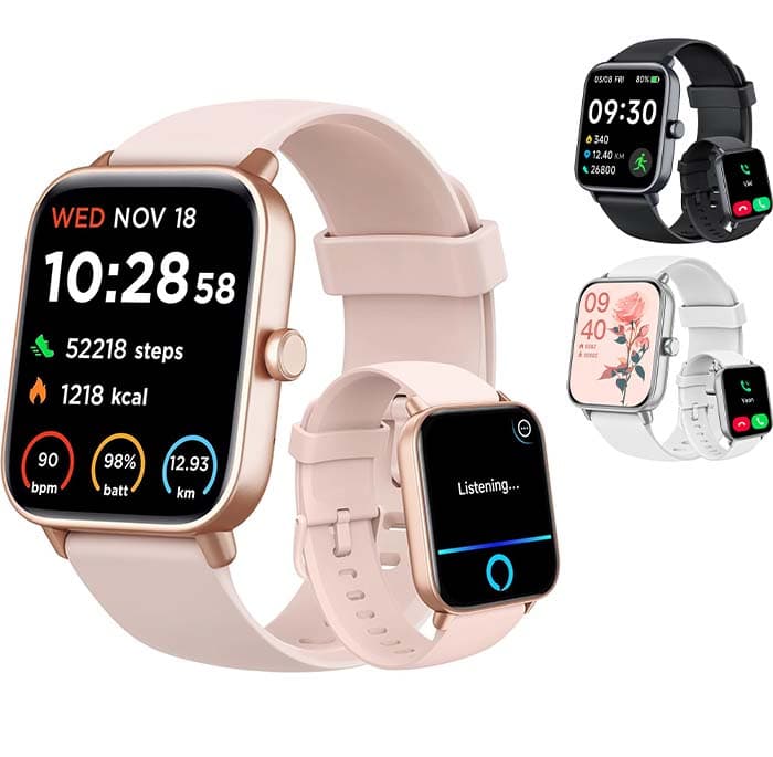 Relógio inteligente para homem e mulher, Alexa incorporado, 1,8" relógio de fitness para mulheres 100 modos desportivos, natação/SpO2/stress/monitor de sono, IP68 impermeável, para Android iOS