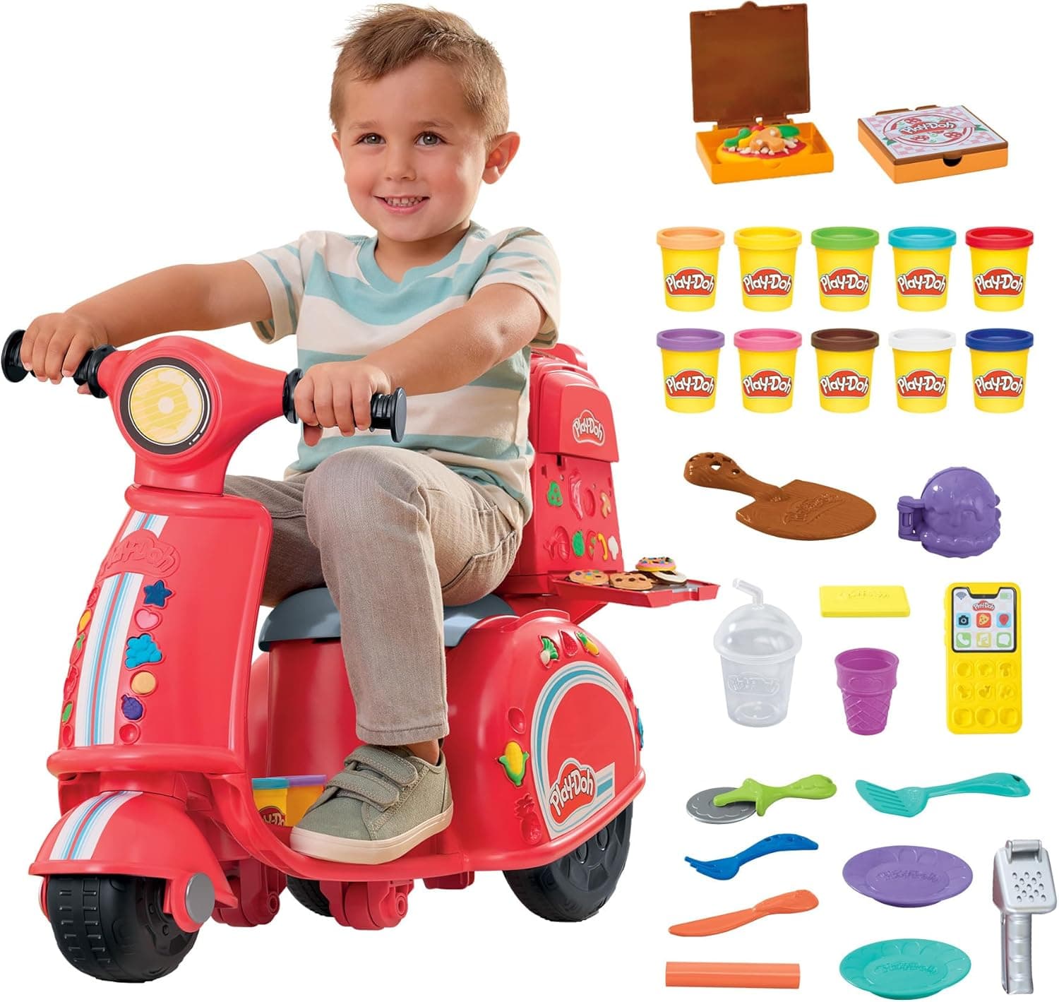 Play-Doh, Moto de distribuição de pizza de brinquedo para meninos e meninas de 3 a 5 anos, manuais infantis com lastilina, melhora a criatividade e habilidades motoras