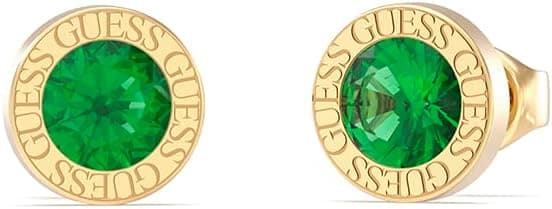 Guess Brincos femininos em aço inoxidável com zircónios, tamanho único, cor dourada, verde 32023473, tamanho único