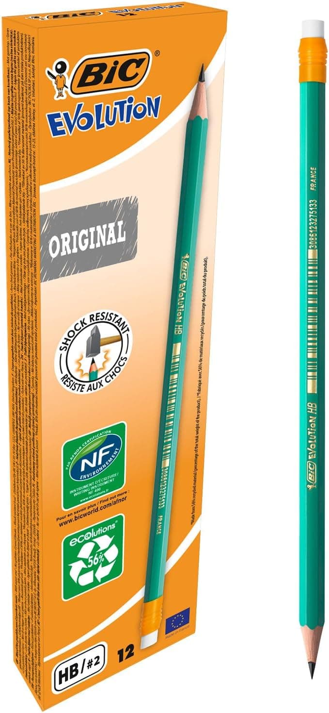 BIC Lápis Evolution original 655 HB com borracha, caixa de 12 unidades, cor verde