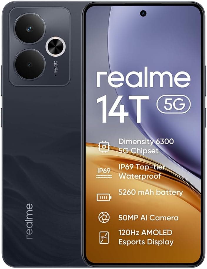 realme 14T 5G | Smartphone dual SIM com ecrã AMOLED 120 Hz, 8 GB RAM, 256 GB, câmara 50 MP e bateria 5260 mAh