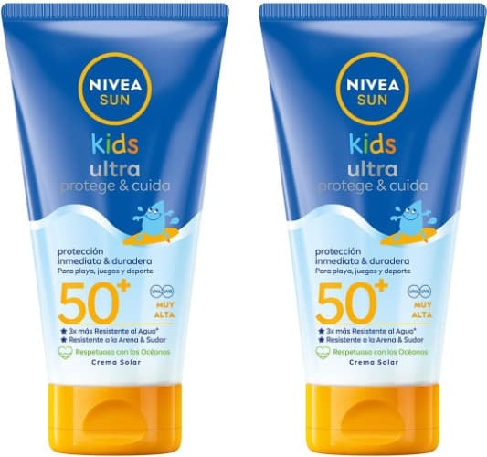 NIVEA SUN Kids Ultra Protege & Cuida FP50 Creme solar para crianças a partir dos 3 anos, 150 ml x 2