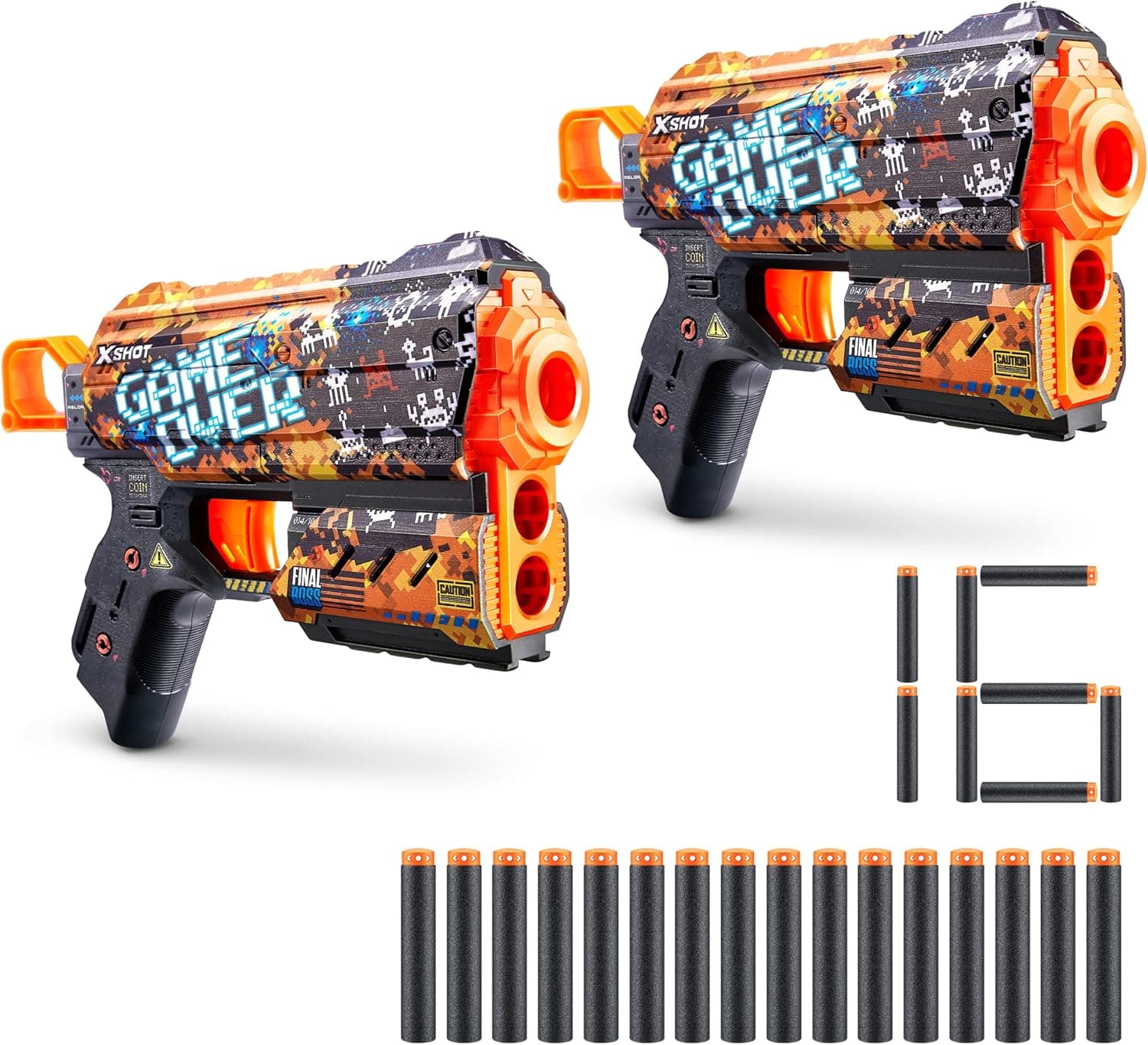 Xshot Skins Flux, Game Over, Foam Dart Blaster (2 Blasters, 16 Darts) Air Pocket Dart Technology, Major Brand Compatible, Toy Foam Dart Blaster for Kids, Teens, Adults, Frustration Free Packaging Skins Game Over Flux