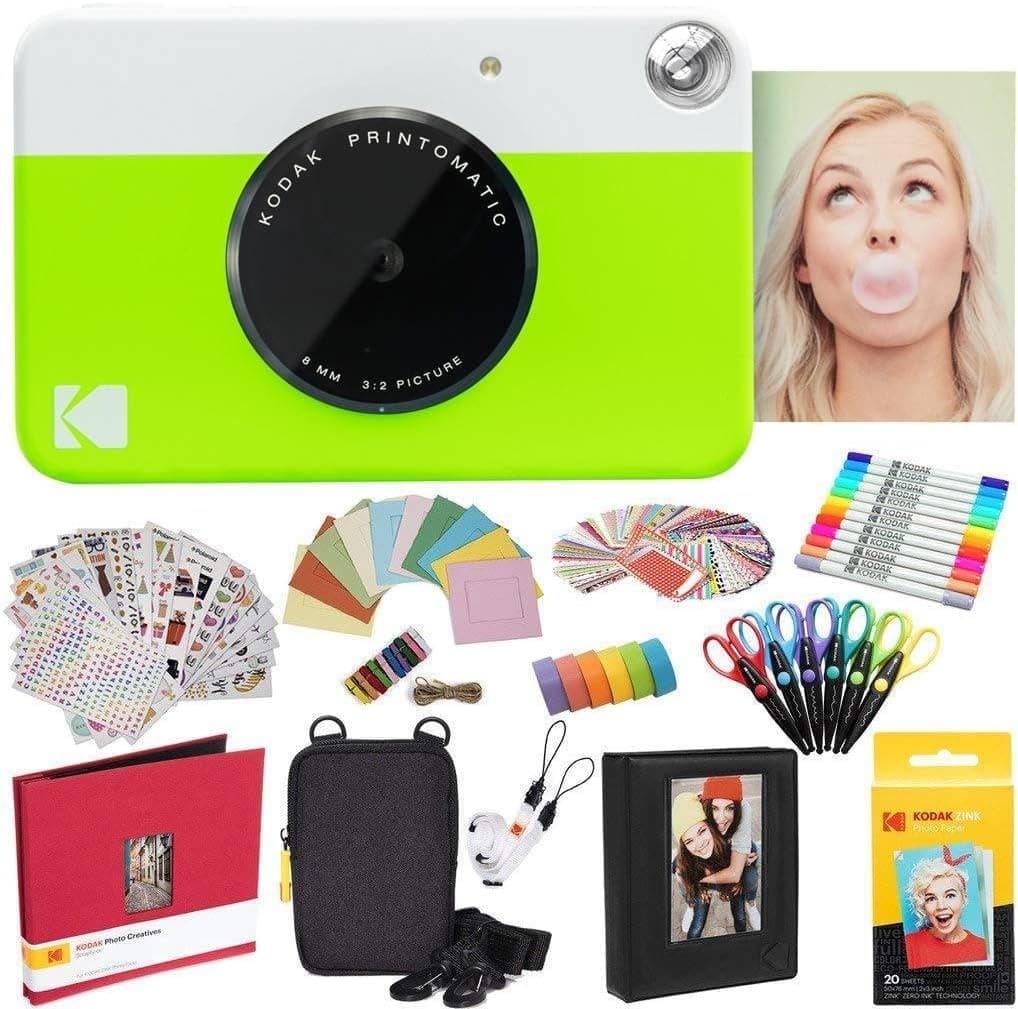 KODAK Printomatic Câmara instantânea (verde) pacote tudo incluído com papel fotográfico Zink (20 folhas) e muito mais