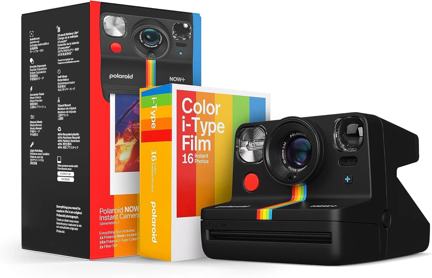 Polaroid Now Generation 2 - Câmara e pacote de filme (16 fotos incluídas) câmara de filme instantânea controlada por aplicação Bluetooth (6250), preto, câmara e filme