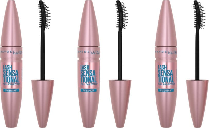 Maybelline New York Volume, Lash Sensational, Máscara de pestanas à prova de água, preta, 9,5 ml x 3
