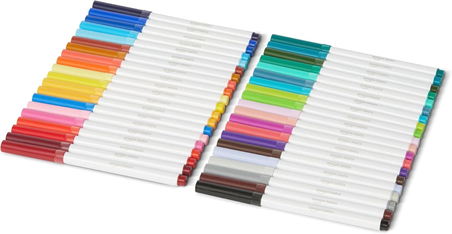 Amazon Basics | Conjunto de 40 marcadores laváveis com ponta larga em várias cores