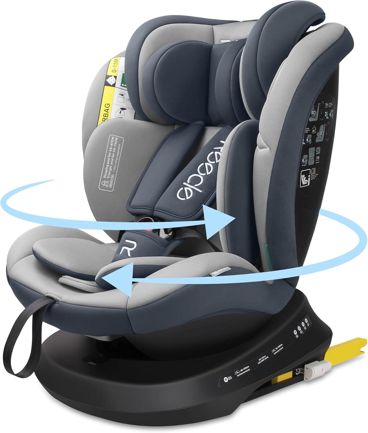 Reecle I-Size Cadeira de carro giratória 360 com ISOFIX, 40-150 cm (0 ~ 36 kg), aprox. 0-12 Anos (cinzento)