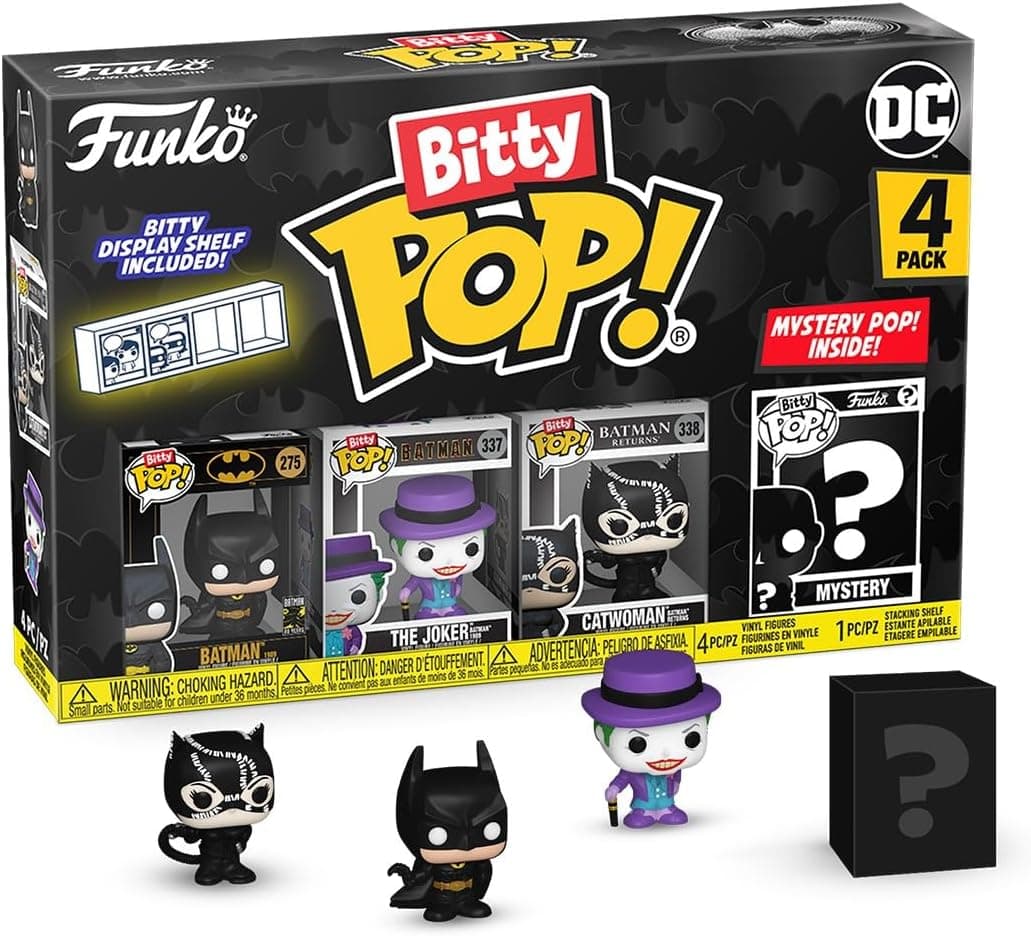 Funko Bitty Pop! Batman 85th - Batman 4 PK e uma minifigura misteriosa surpresa de 0,9 polegadas (2,2 cm) - DC Comics colecionável- Repita empilhável incluída- ideia para presente, tops de bolo