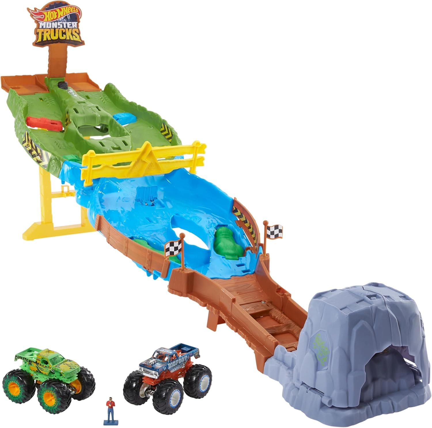 Hot Wheels Monster Trucks torneio dos titãs pista para carros de brinquedo, inclui 2 veículos, presente + 4 anos (Mattel HGV12)