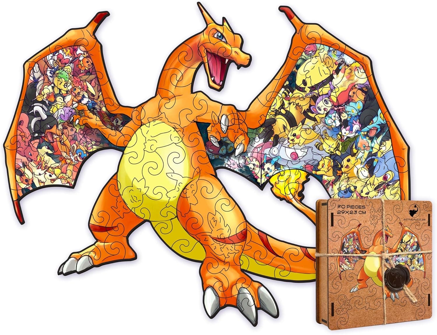 ACTIVE PUZZLES Puzzle de madeira Charizard, 24 x 26 cm, 70 peças