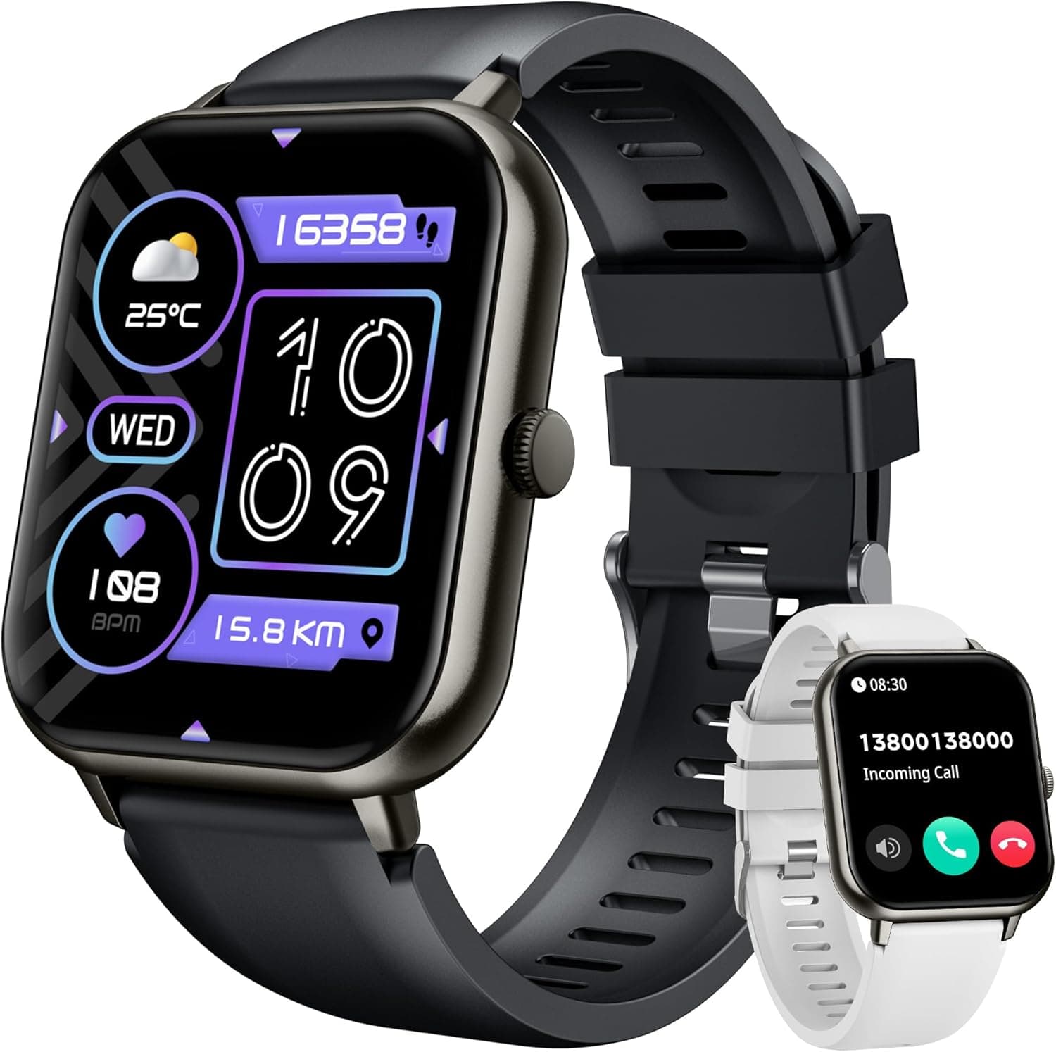 Smartwatch com chamadas - 1,83" Medidor impermeável Monitor de frequência cardíaca, Monitor de sono, de oxigénio ,Pressão arterial, 123 modos desportivosades desportivas para Android iOS
