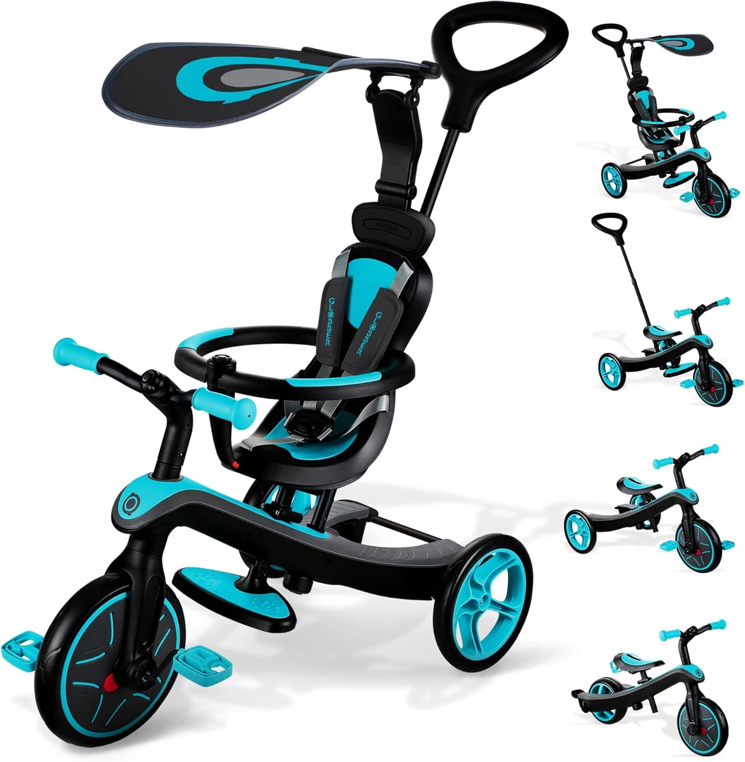 Globber - Explorer Trike 4 em 1 - Triciclo e bicicleta de equilíbrio tudo em um para crianças pequenas de 10 m a 5 anos, verde azul