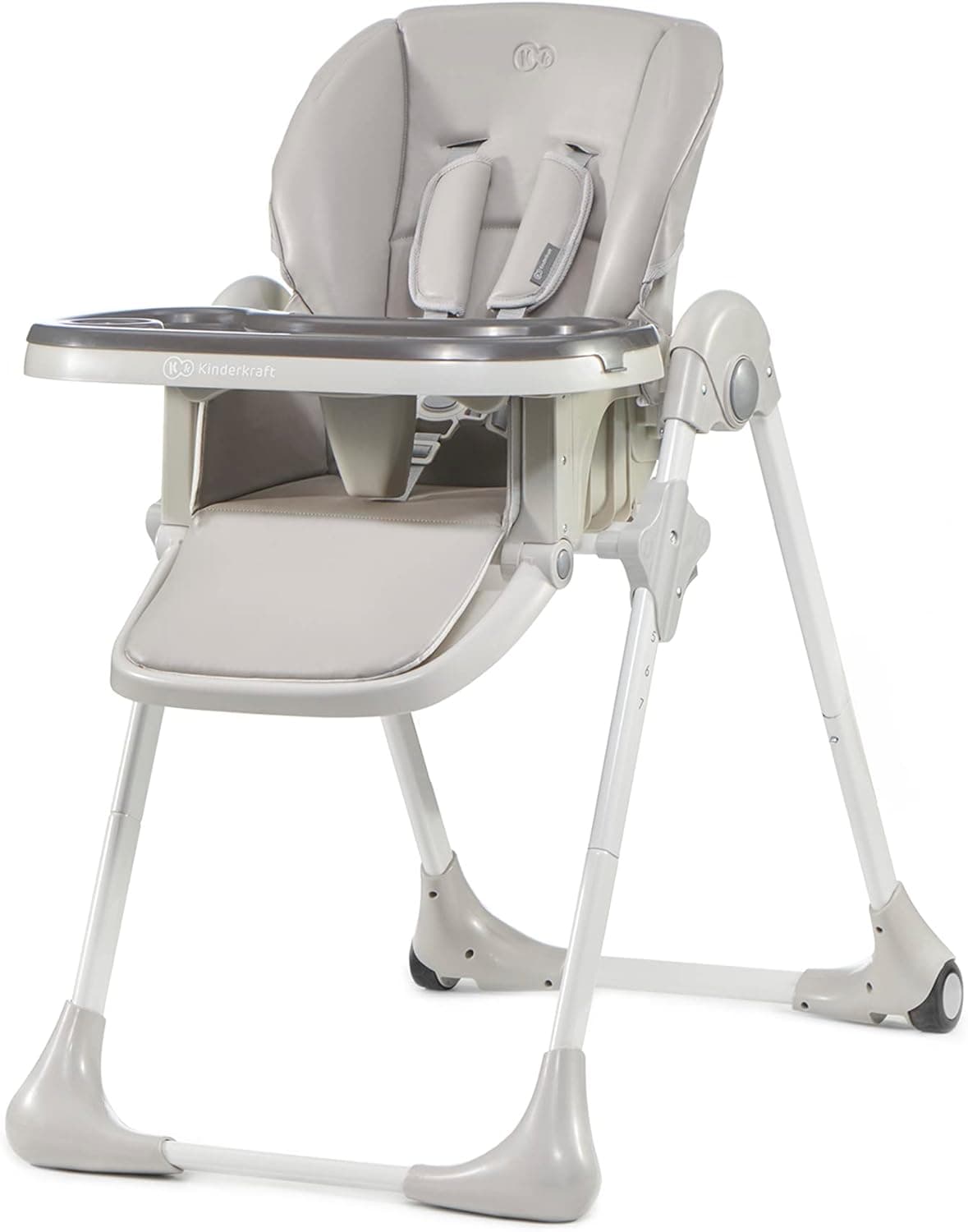kk Kinderkraft YUMMY Cadeira alta bebé com altura e bandeja ajustáveis, portátil, dobrável, assento de apoio para os pés, 7 níveis, até 3 anos, cinzento