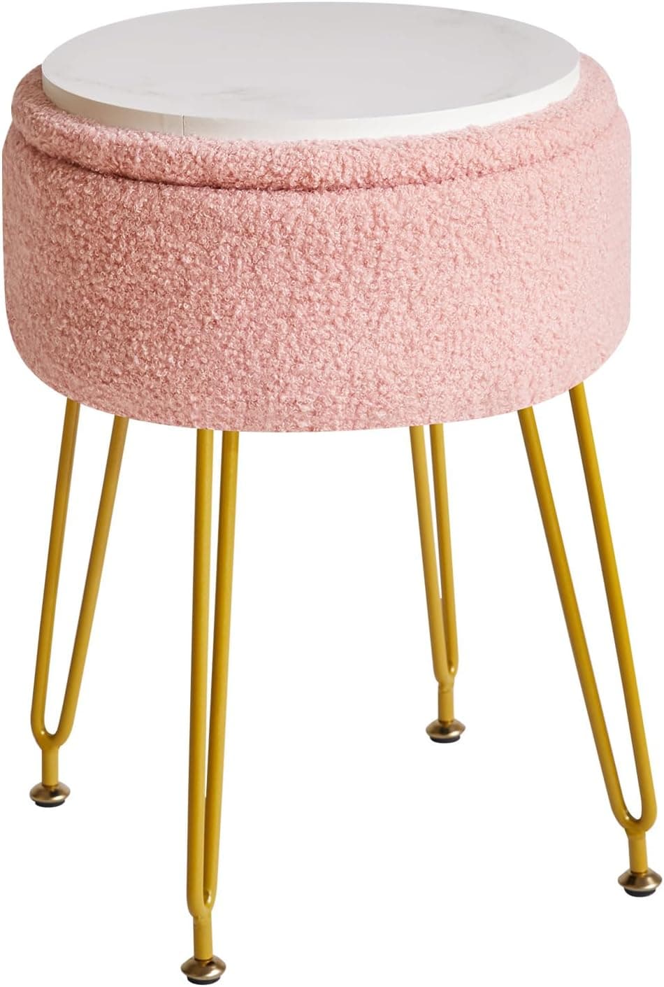 IBUYKE Banqueta otomano de armazenamento de veludo de pelúcia, banco de maquilhagem, mesa lateral com tampa removível, tampa superior da mesa de café, rosa WBD010P