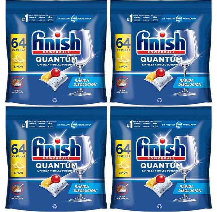 Finish Powerball Quantum All in 1 pastilhas para máquina de lavar louça limão, 256 pastilhas