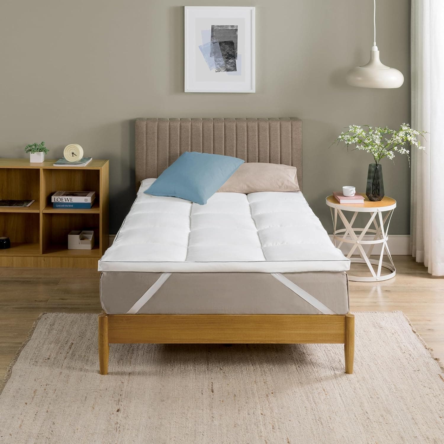 Zinus Capa acolchoada de bambu 90 x 190 cm, capa acolchoada Pillowtop de 5 cm, capa de colchão lavável na máquina, hipoalergénica, respirável e suave, para maior conforto e descanso de qualidade