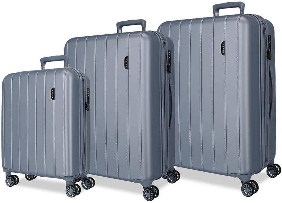 Movom Wood Mala de cabine, média, grande e conjuntos, rígida ABS fecho TSA, 4 rodas duplas extensíveis bagagem de mão de Joumma Bags, Prata, Conjunto de 3 malas 65-75