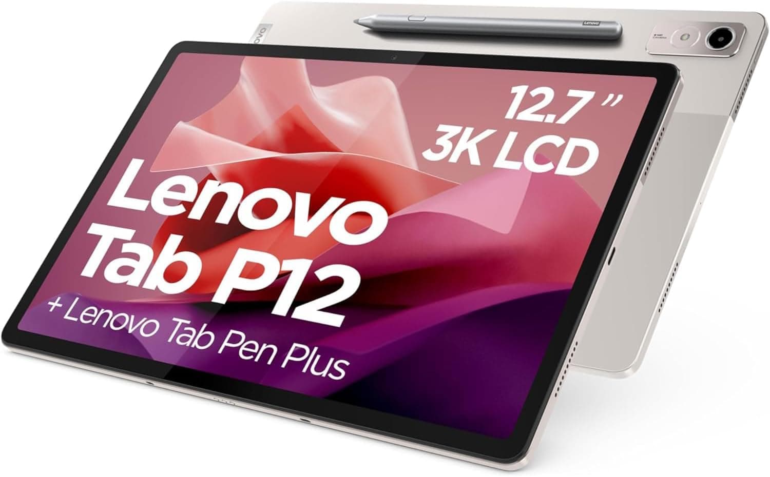 Lenovo Tab P12 Tablet de 12,7" de 3K (MediaTek Dimensity 7050, 8 GB RAM, 256 GB expansíveis até 1 TB, 4 altifalantes, Wi-Fi 6, Bluetooth 5.1, Android 13) cor aveia - inclui Tab Plus