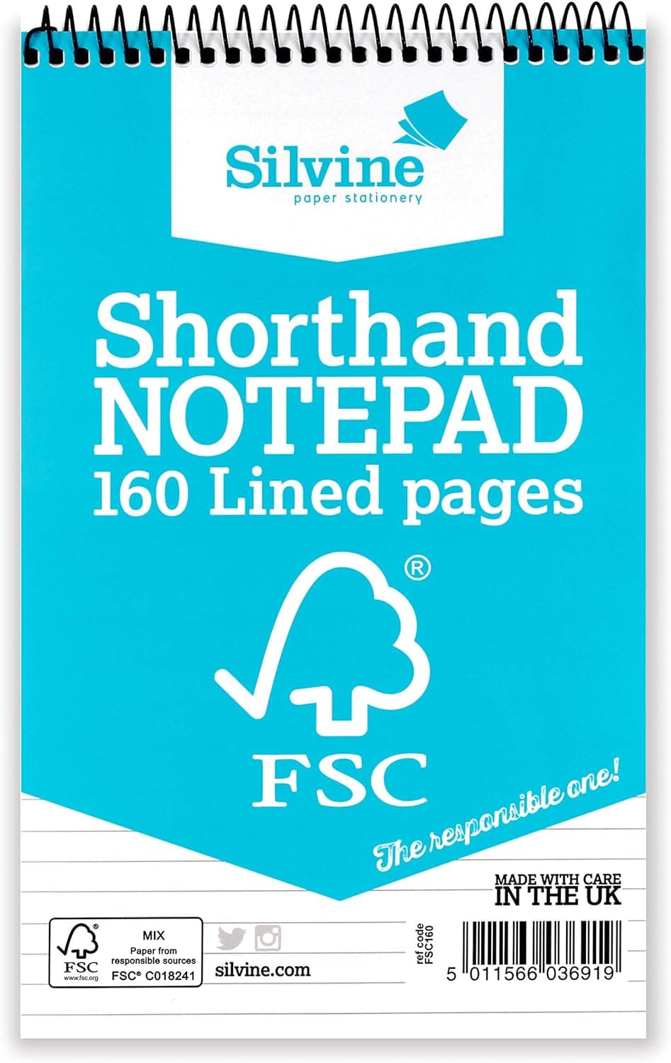 Silvine Caderno diário FSC de 8 x 5 polegadas, feinta de 8 mm, 160 páginas de papel certificado FSC. Ref FSC160