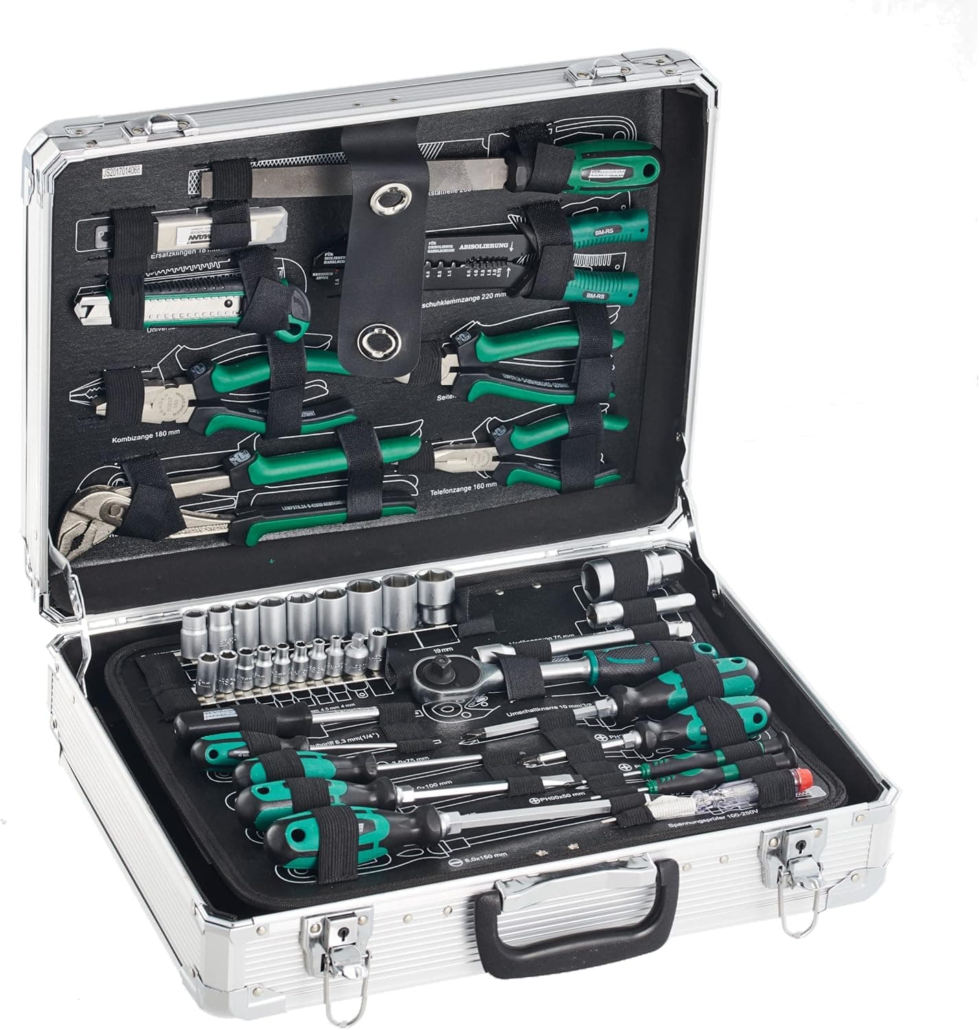 Mannesmann M29075 Mala de ferramentas de alumínio, equipada, 108 peças