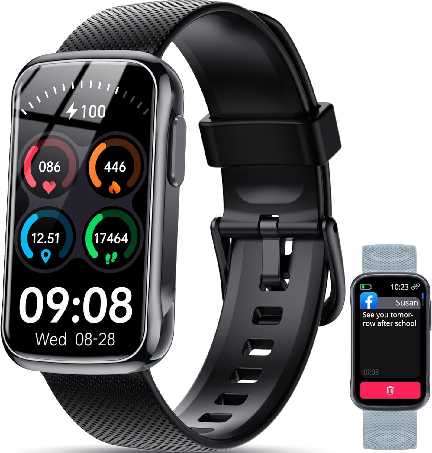 OUKITEL Relógio inteligente homem mulher desportivo com 2 correias intercambiável, Fitness Tracker Smartwatch, IP68 impermeável, 24H frequência cardíaca, vários modos de exercício para Android/iOS