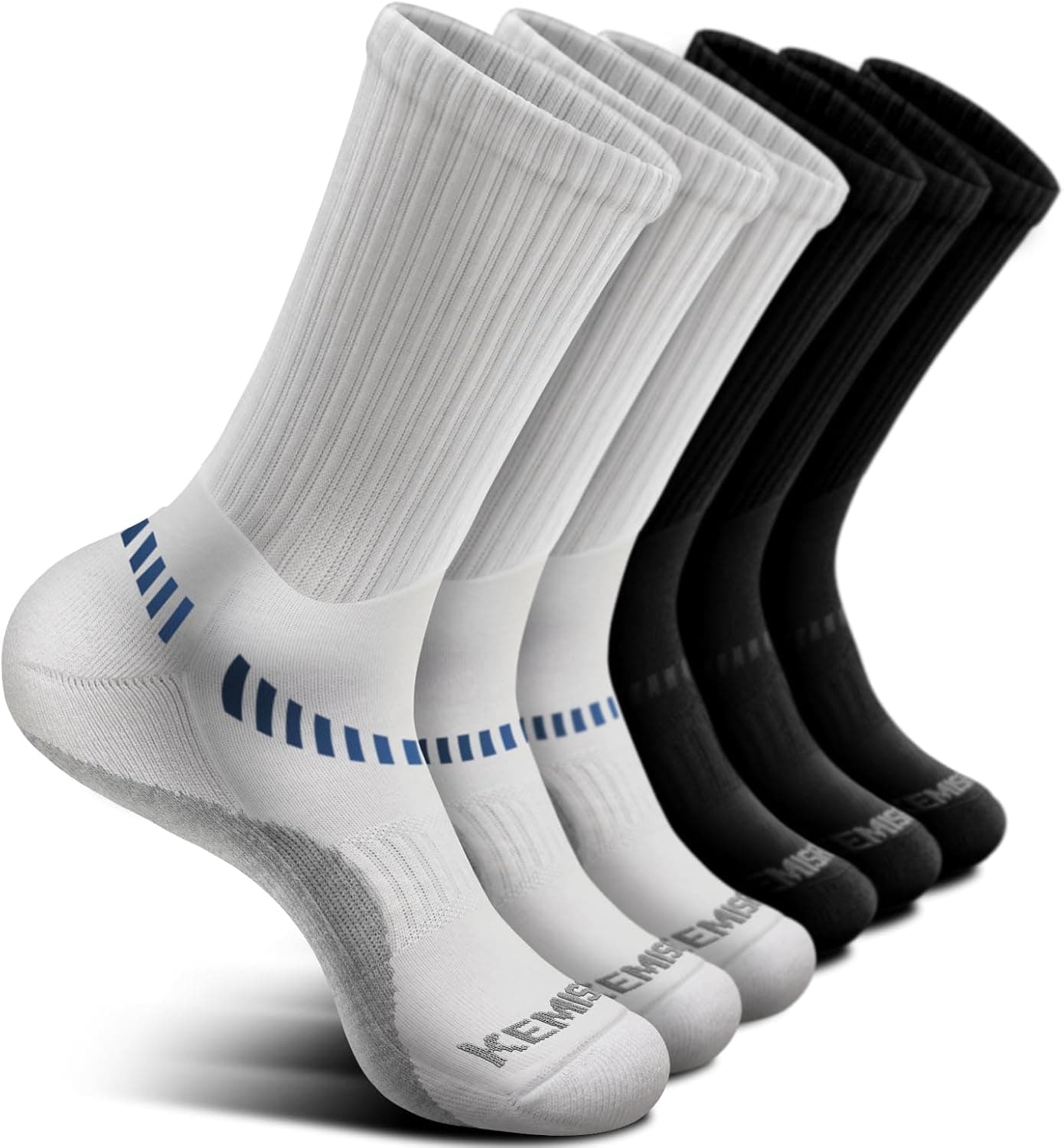 BULLIANT Meias para homem, 6 pares, meias anti-bolhas desporto compressivas caminhadas meias futebol, respirável com sola totalmente acolchoada
