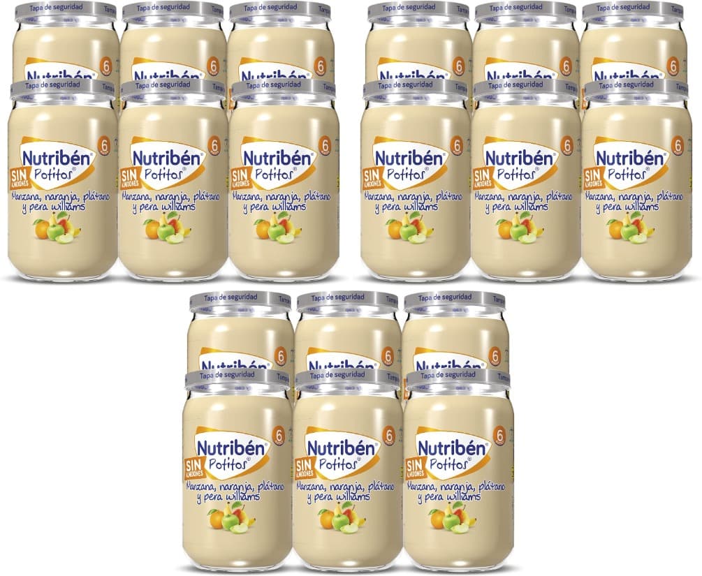 Nutribén Pequenos | Puré de maçã, laranja, banana e pêra para bebés a partir dos 6 meses, 235 g x 18
