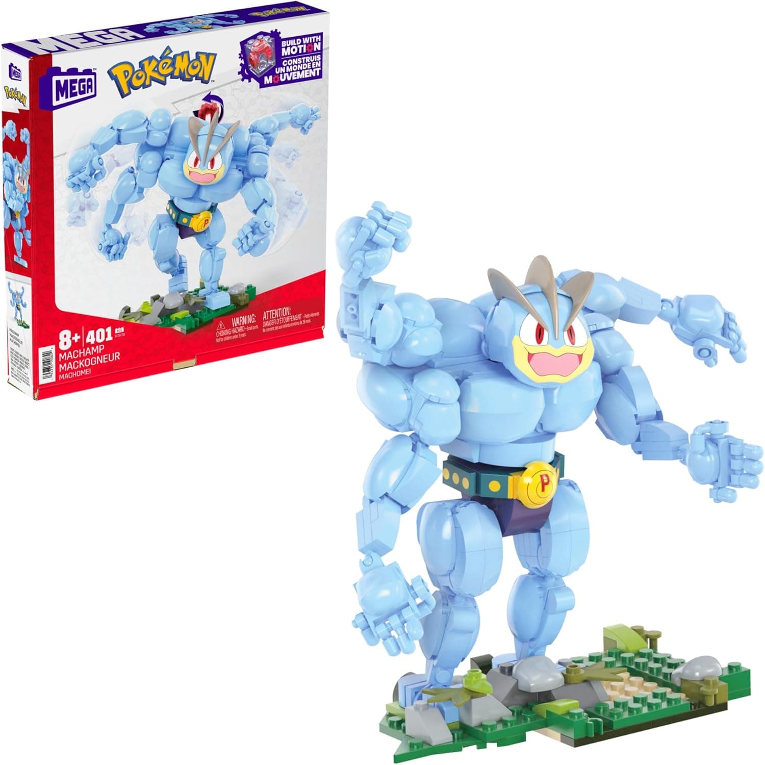 Mega Pokémon Machamp, 401 blocos de construção com movimento, brinquedo + 8 anos (Mattel HTH70)