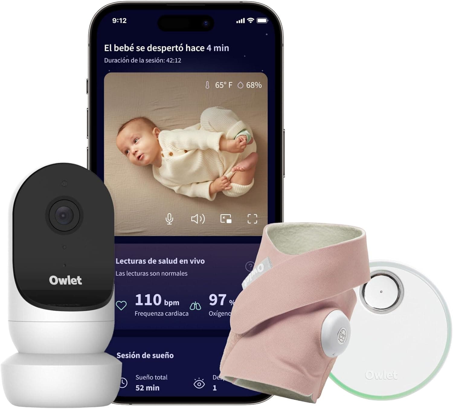 Owlet Dream Duo 2 - Vigilante inteligente para bebés: Dream Sock e Owlet CAM 2 - Rastreamento de leituras de saúde e vídeo ao vivo - Dusty Rose