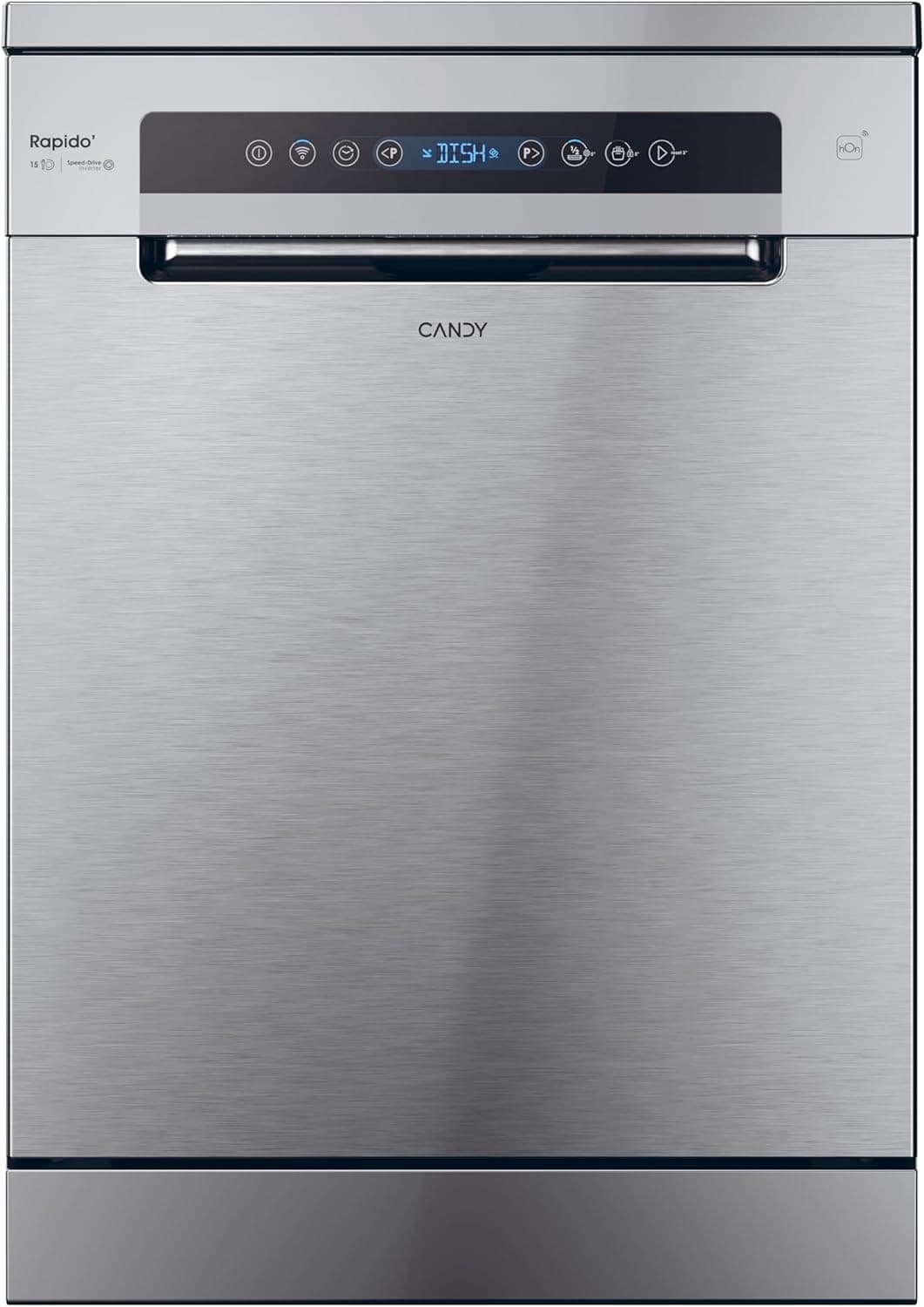 Candy Rápido CF 5C7F1X, Lava-louças 60 cm, 15 serviços, Digital, WIFI, 8 programas, Motor Inverter, Início Diferido 1-23H, indicador de sal e brilho, Terceira bandeja, 47DB, Inoxervicios | 8 Funciones 60 cm Inox