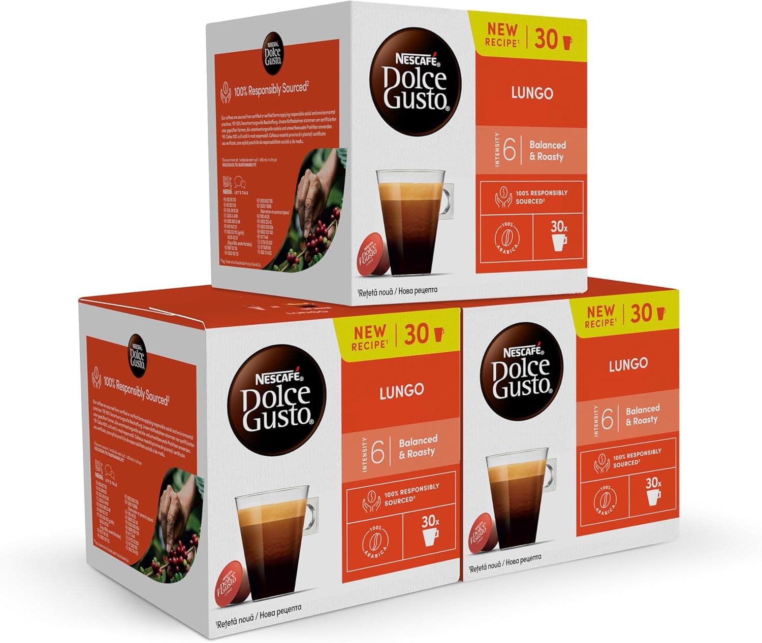 NESCAFÉ Dolce Gusto Lungo, 90 cápsulas, café expresso, intensidade 6 (3 embalagens x 30)