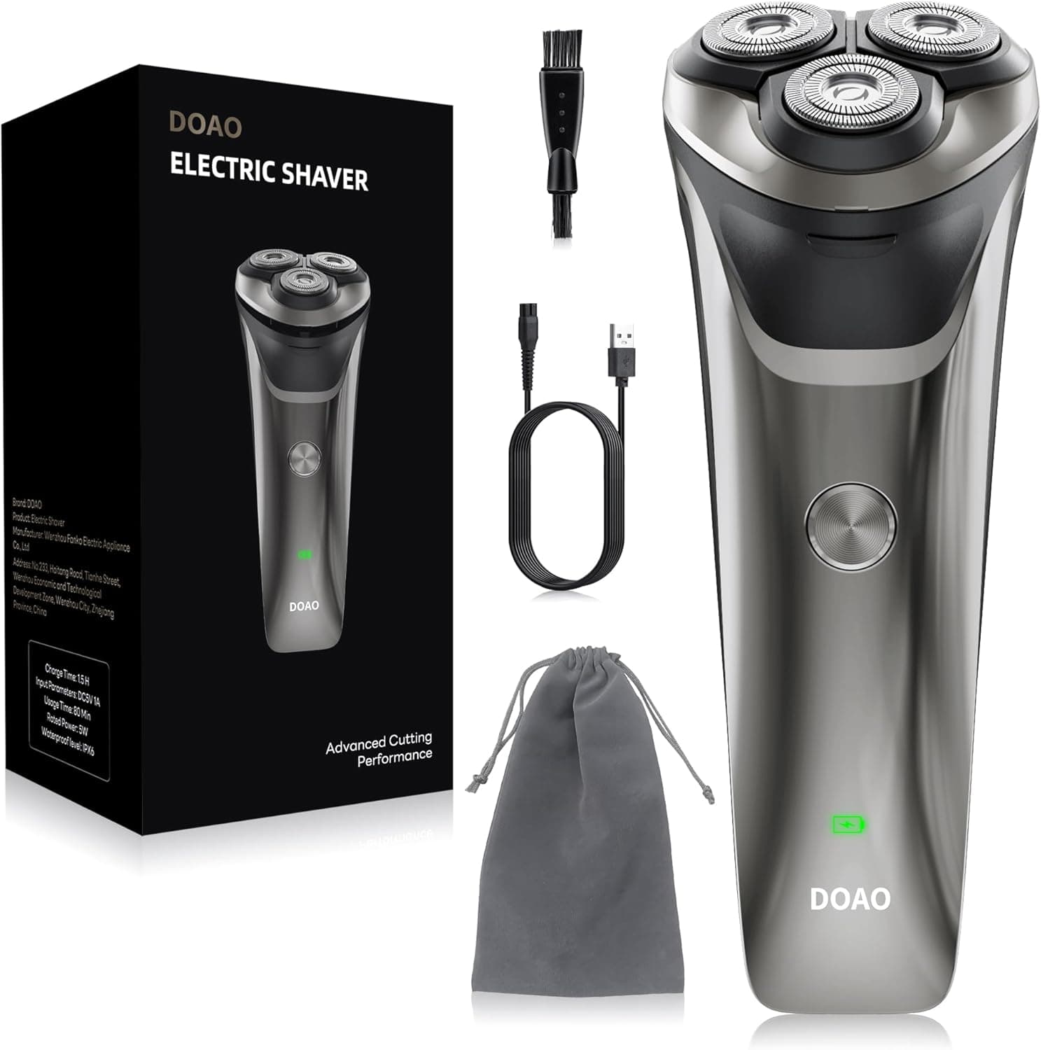 DOAO Máquina de barbear elétrica para homem, máquina de barbear para homem 2025 melhorada 2 em 1, máquina de barbear rotativa sem fios e resistente à água para rosto, uso seco e húmido (A3)