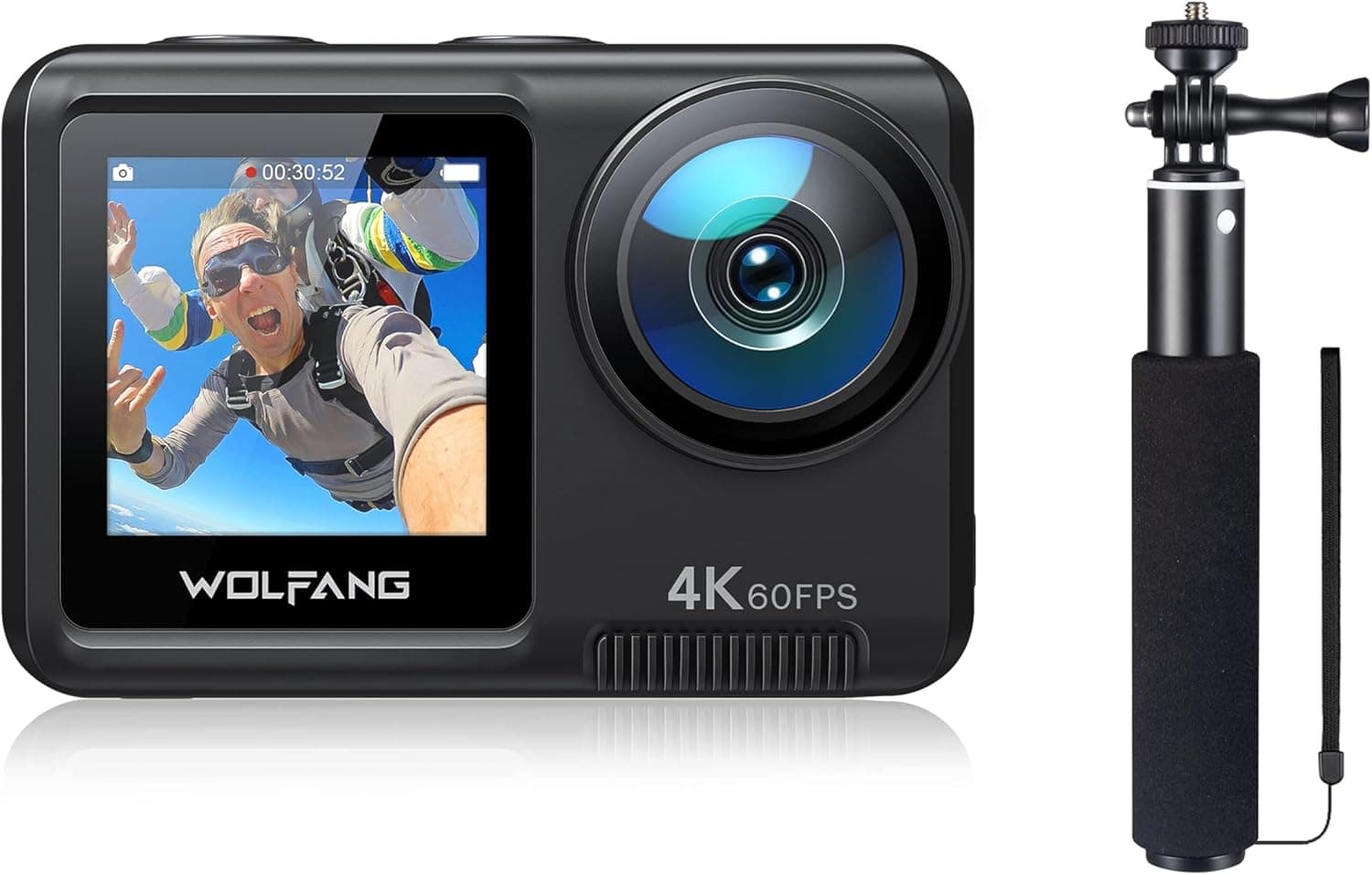 WOLFANG Câmara desportiva GA420 4K60FPS e conjunto de selfie stick