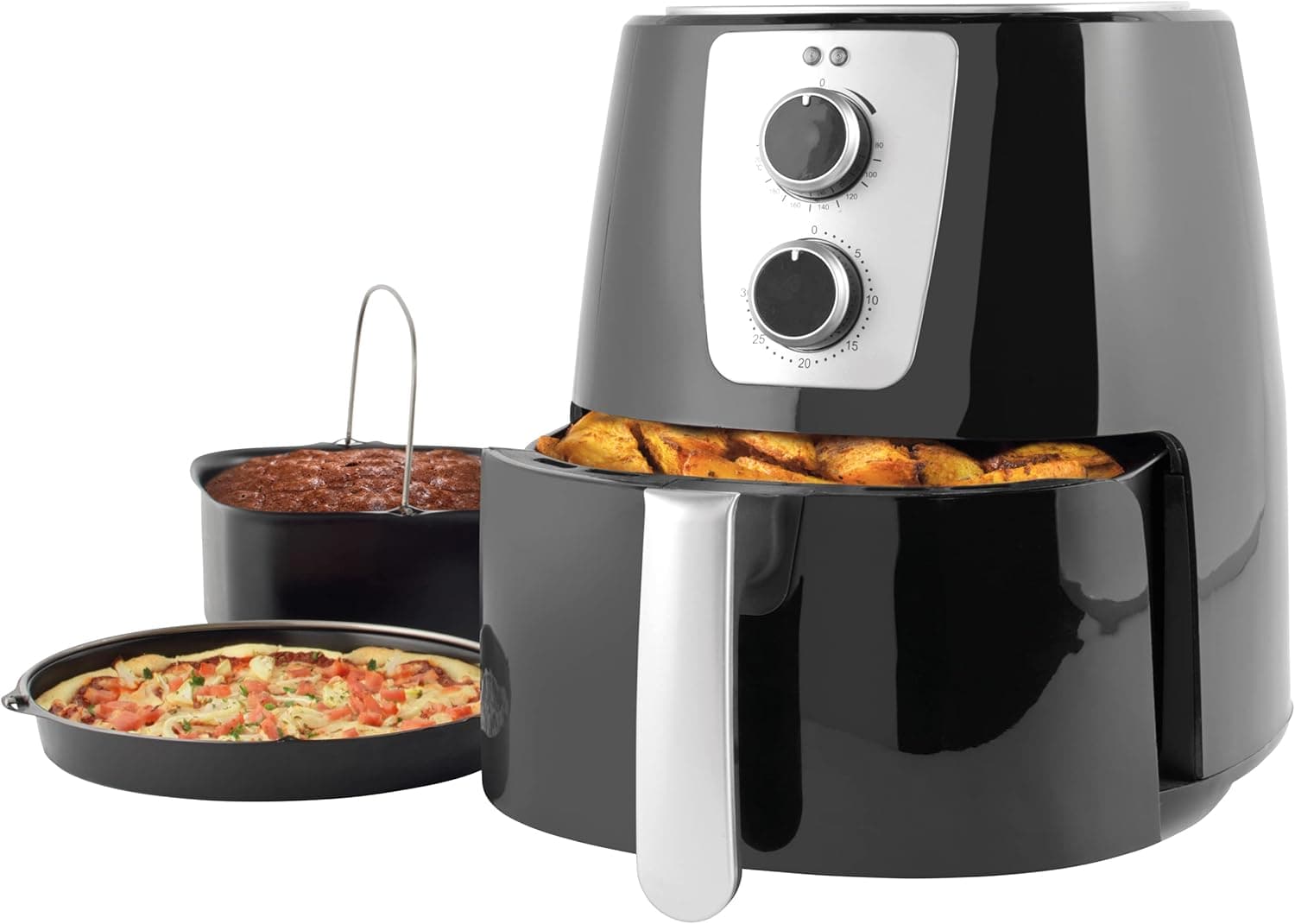 Fritadeira de ar Petra PT5175VDEEU10, 5,2 l, bandeja antiaderente XL, circulação de ar, pouco óleo, temporizador de 30 min, bandeja de pizza, barril para bolos, temperatura regulável, 1300 W