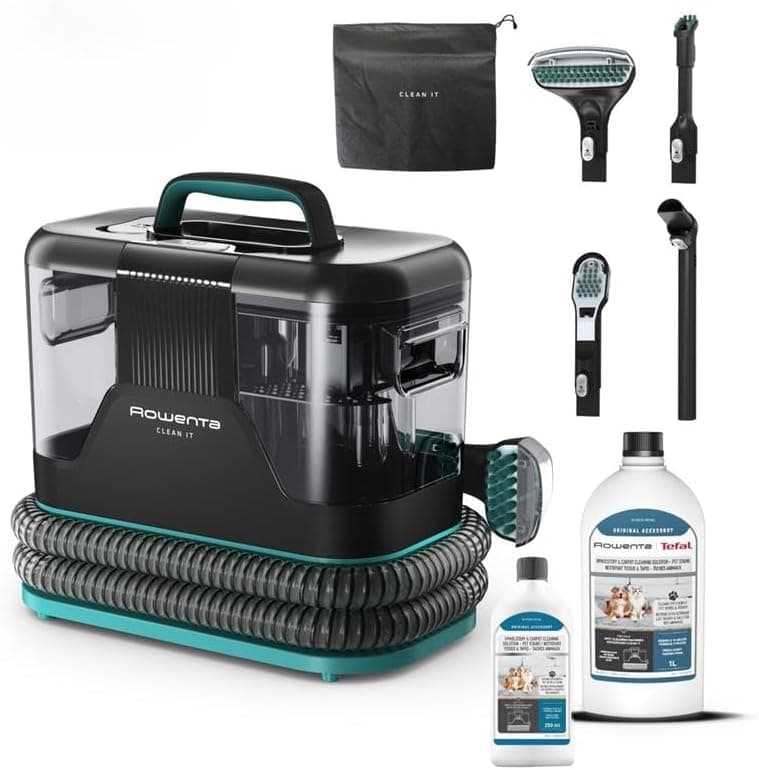 Rowenta Clean It 2 frascos de solução de limpeza para animais de estimação (250 ml + 1 l), pack exclusivo, limpeza rápida de derrames e manchas, até 13,5 kPa, 750 W, inclui sistema de auto-limpeza