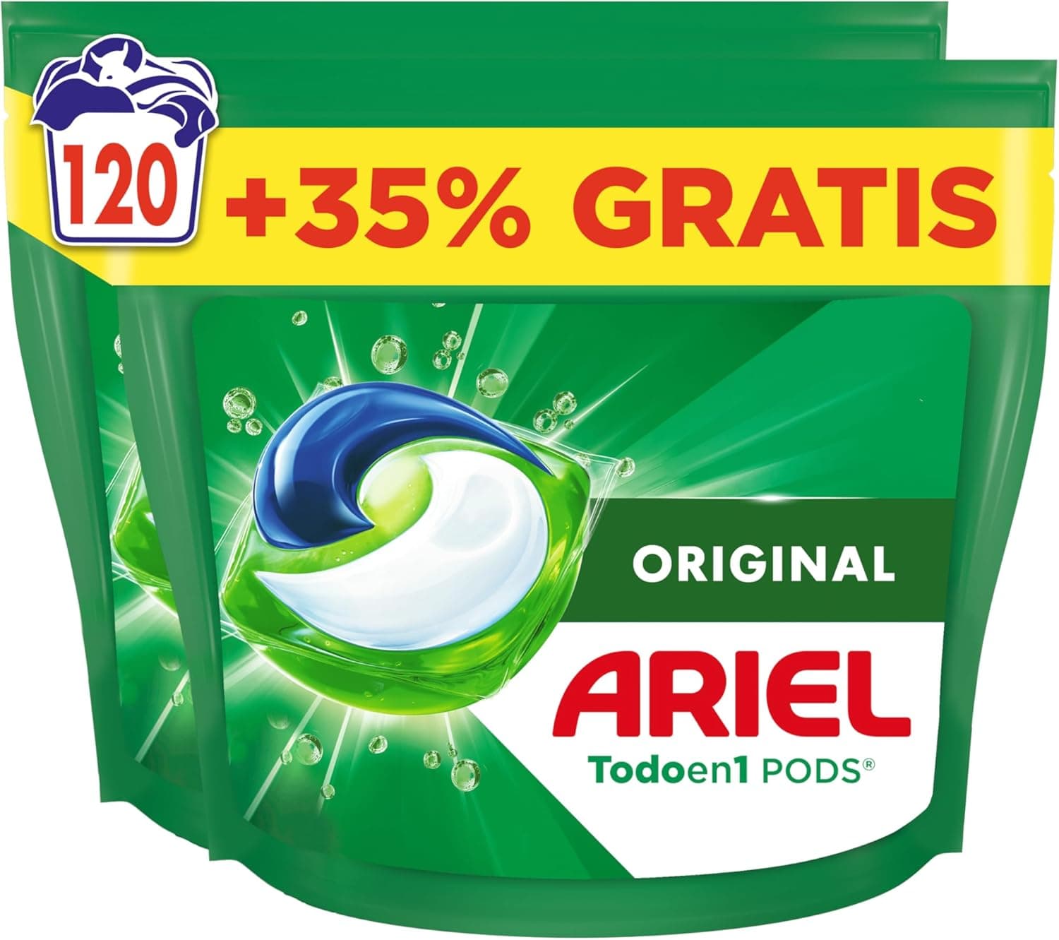 Ariel All In 1 PODS | Detergente líquido em cápsulas para máquina de lavar roupa com 5 ações de limpeza, 120 unidades