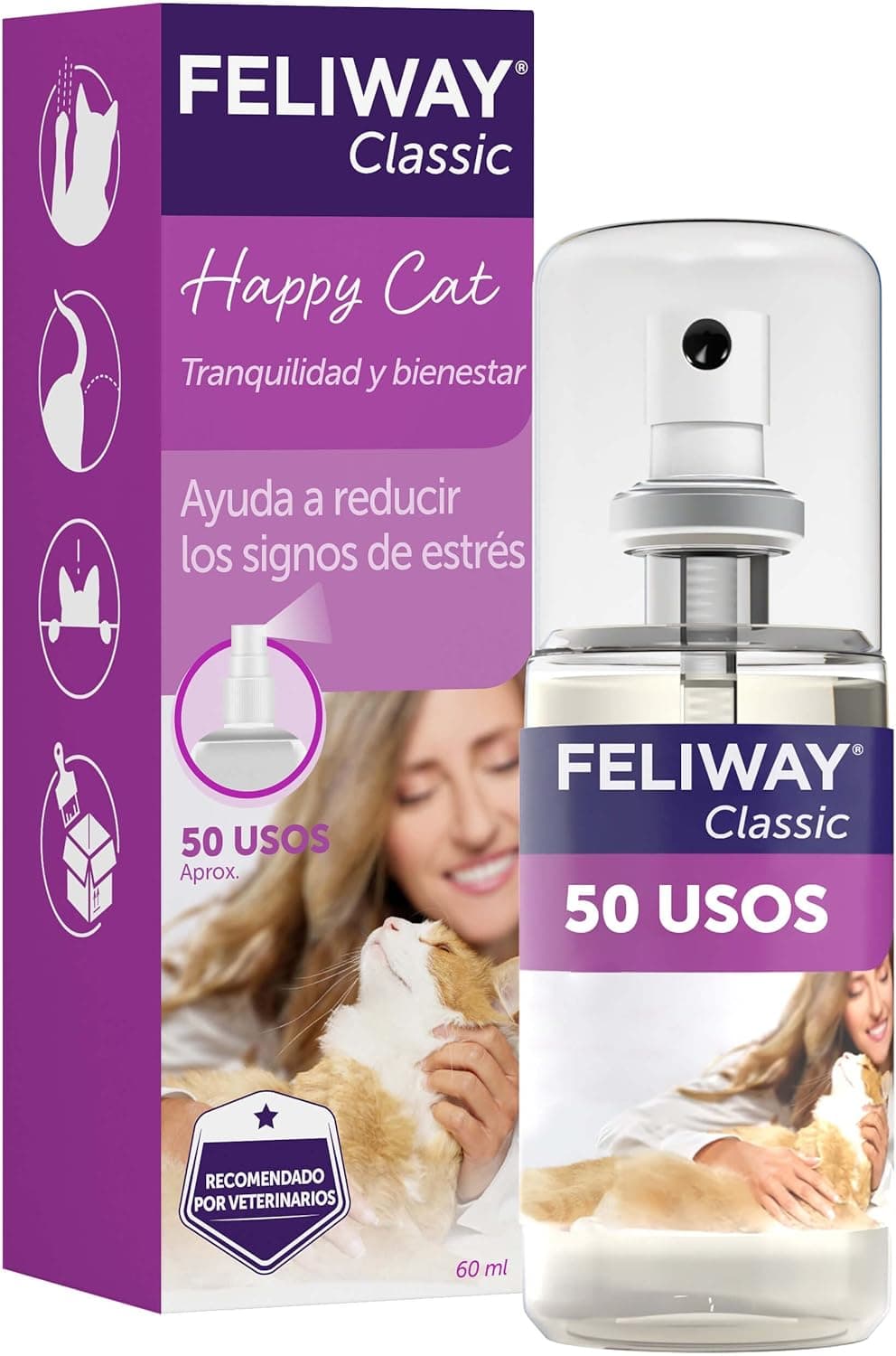 FELIWAY Classic - Anti-stress para gatos, transportes, viagens, marcação com urina localizada, riscos verticais localizados - spray 60 ml