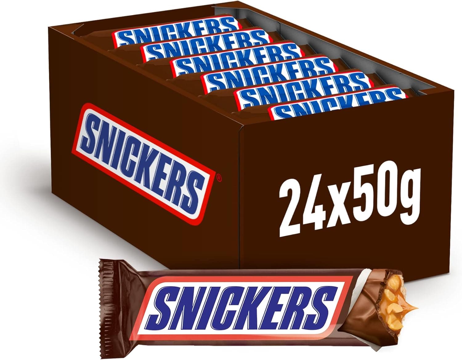 Snickers Chocolate com creme de amendoim, caramelo e amendoim, 50 g x 24
