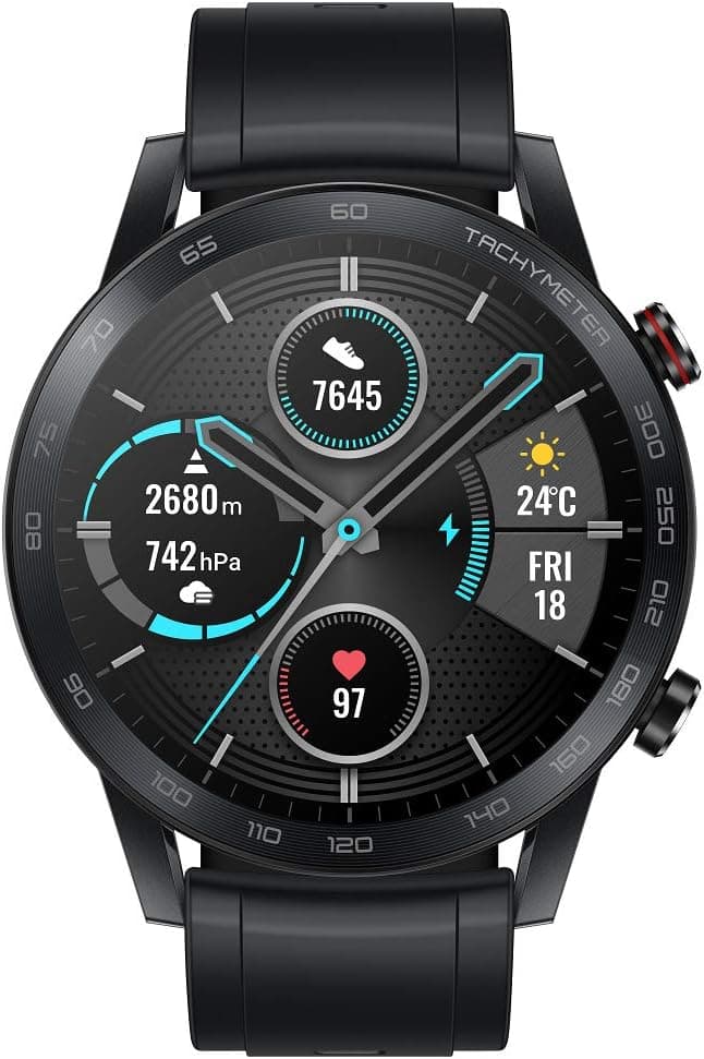 Honor MagicWatch 2 46 mm Smart Watch, com monitor de frequência cardíaca e stress, modos de exercício, aplicação para corrida, altifalante e microfone integrados, preto/carvão