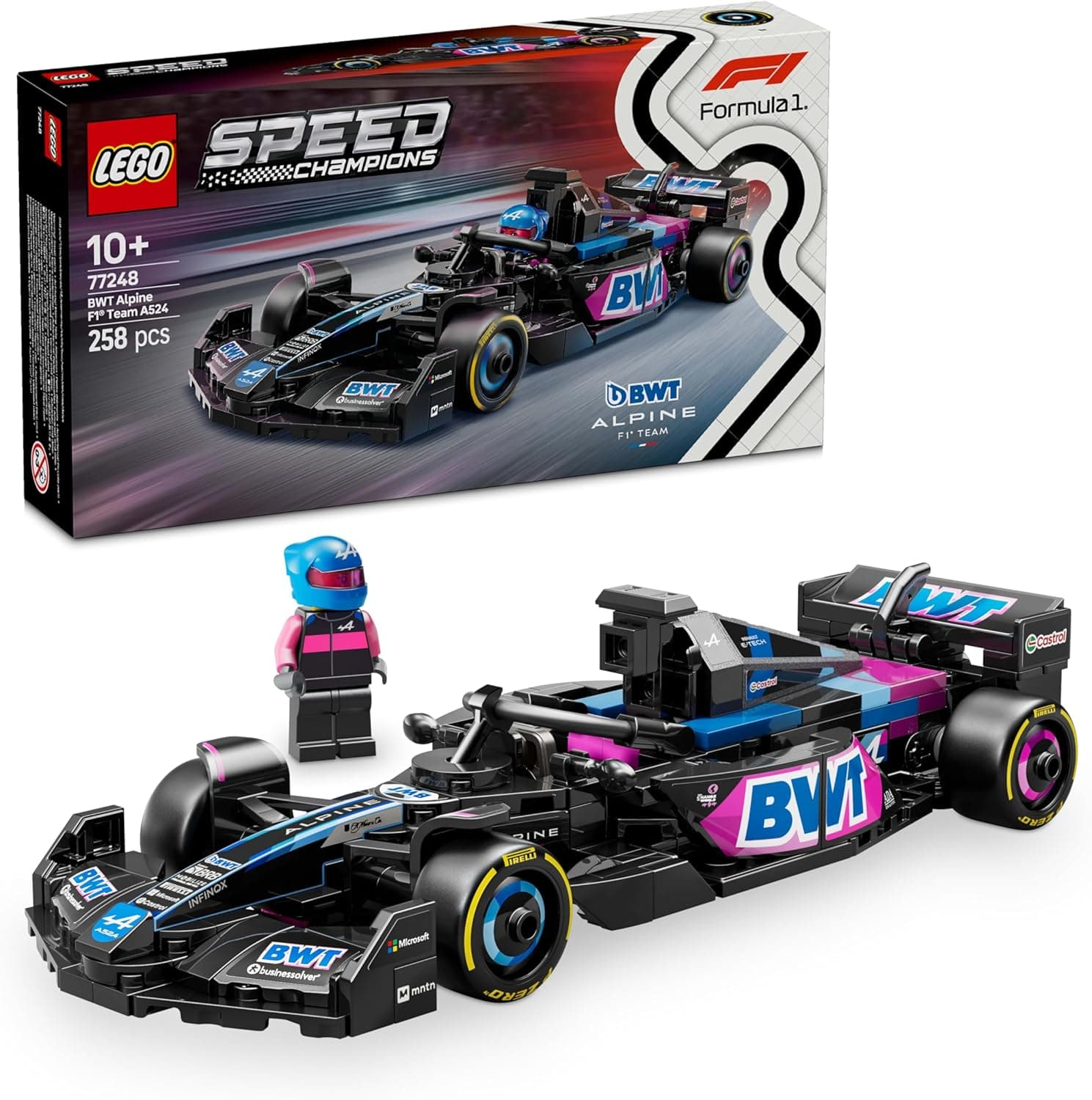 LEGO Speed Champions BWT Alpine F1 Team A524 de brinquedo, veículo e 1 mini figura de piloto de fórmula 1, presente colecionável para meninos e meninas de 10 anos ou mais 7248