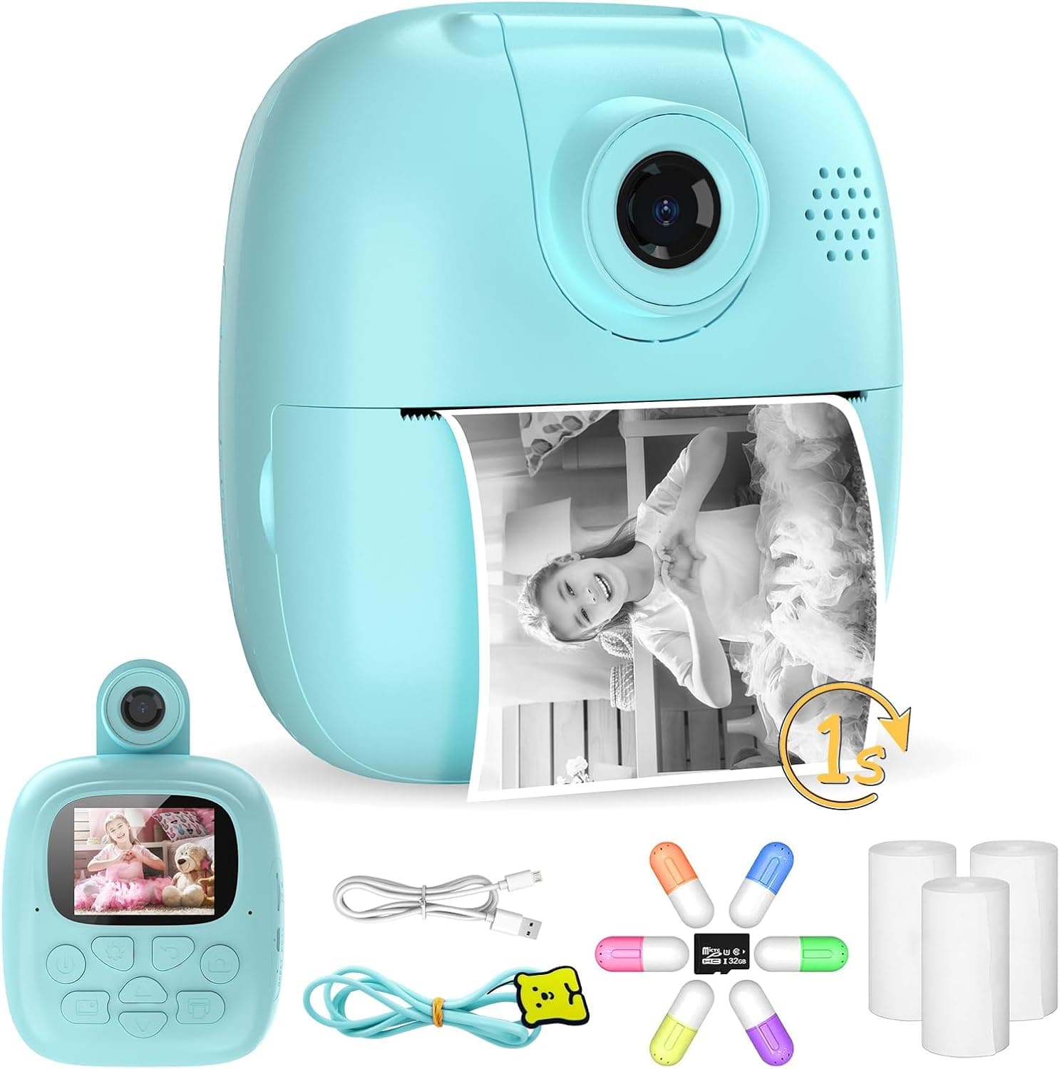 Câmara fotos infantis instantâneas, 1080P HD câmara de fotos para crianças, máquina fotográfica infantil com papel de impressão, presentes de Natal para meninos e meninas