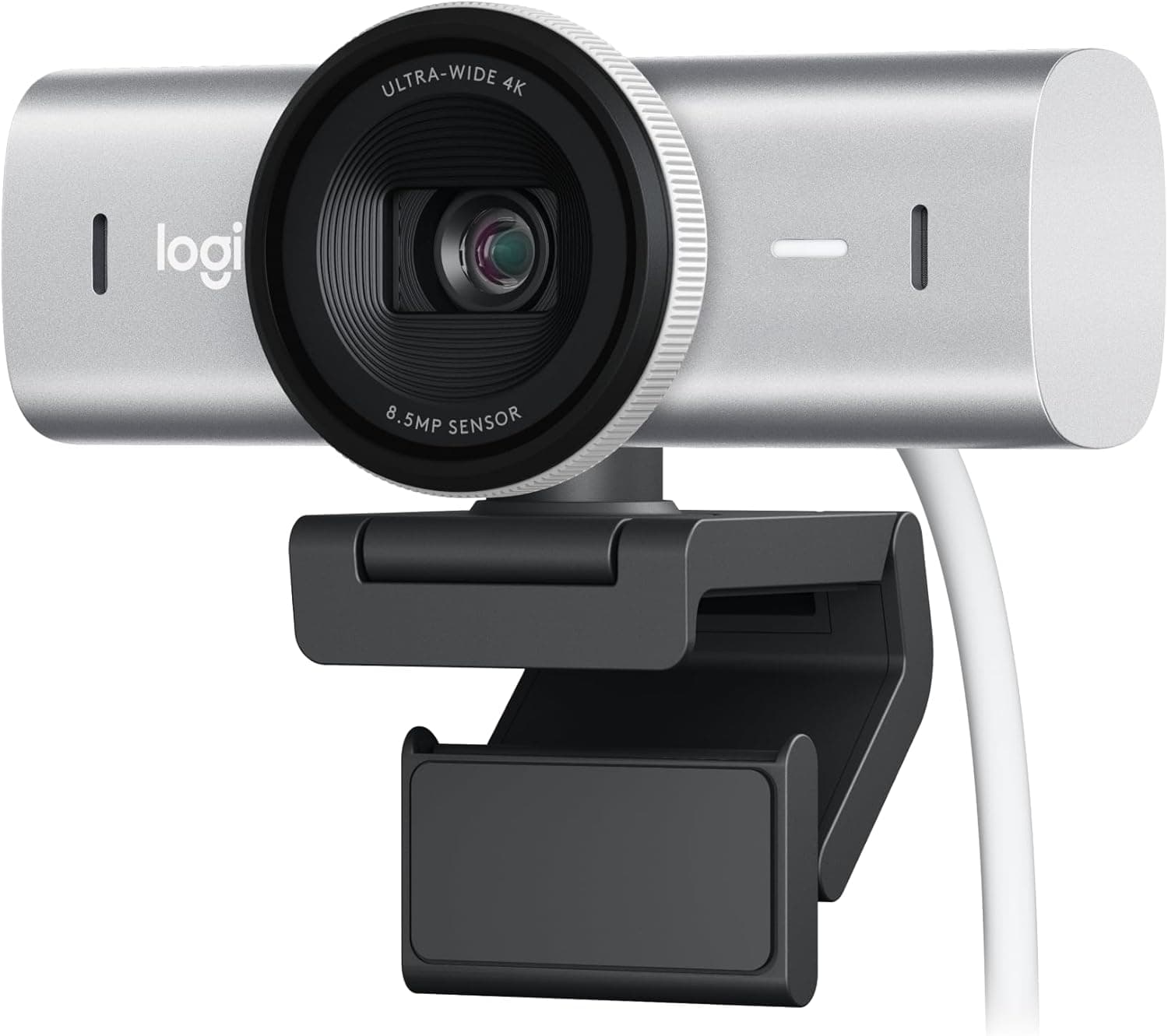 Logitech MX Brio Ultra HD 4K para colaboração e streaming webcam, 1080p a 60 FPS, dois microfones redutores de ruído, USB-C, tampa, compatível com Microsoft Teams, Zoom, Google Meet, Pale Grey