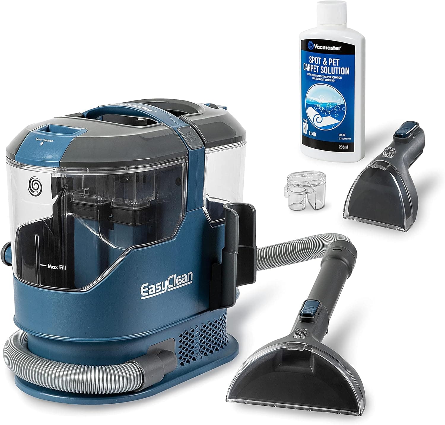 Vacmaster SCA0801 Aspirador de tapetes limpador de manchas multisuperfície para tapetes, tapetes, escadas e carro, inclui fórmula e acessórios, 800 W