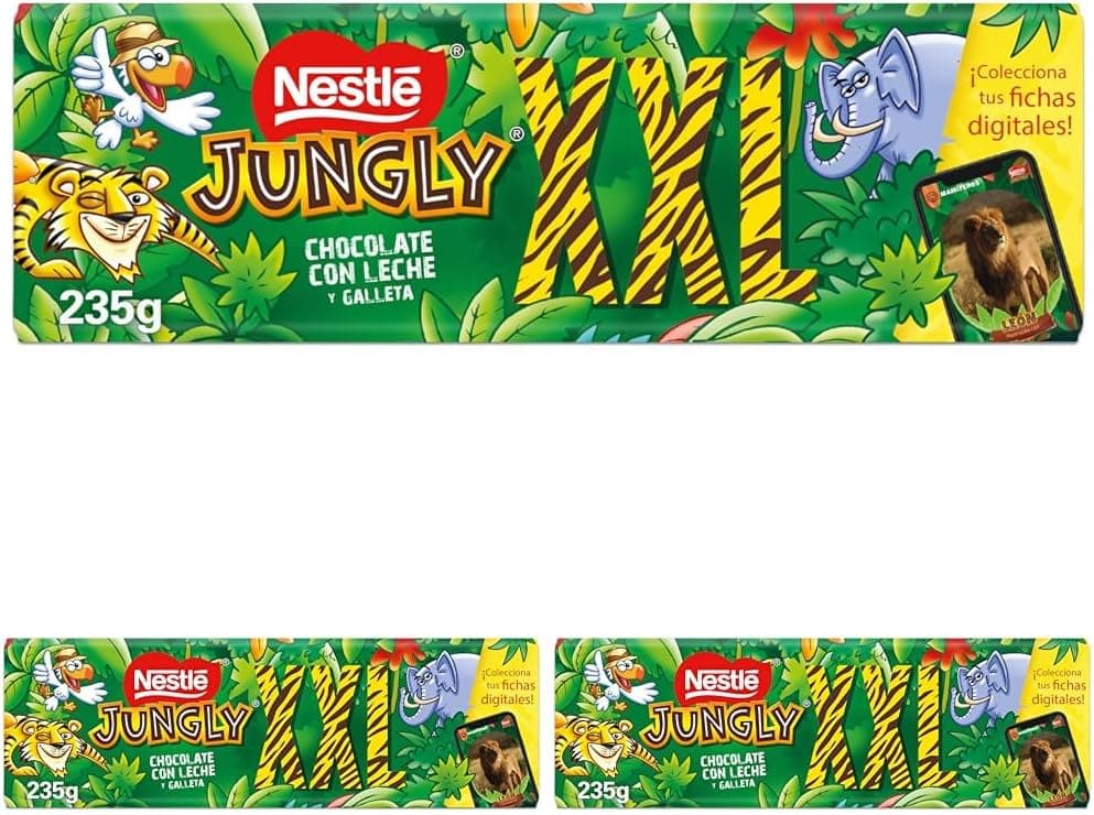 NESTLÉ JUNGLY Tablet de chocolate com bolacha XXL 235 g (embalagem de 3)