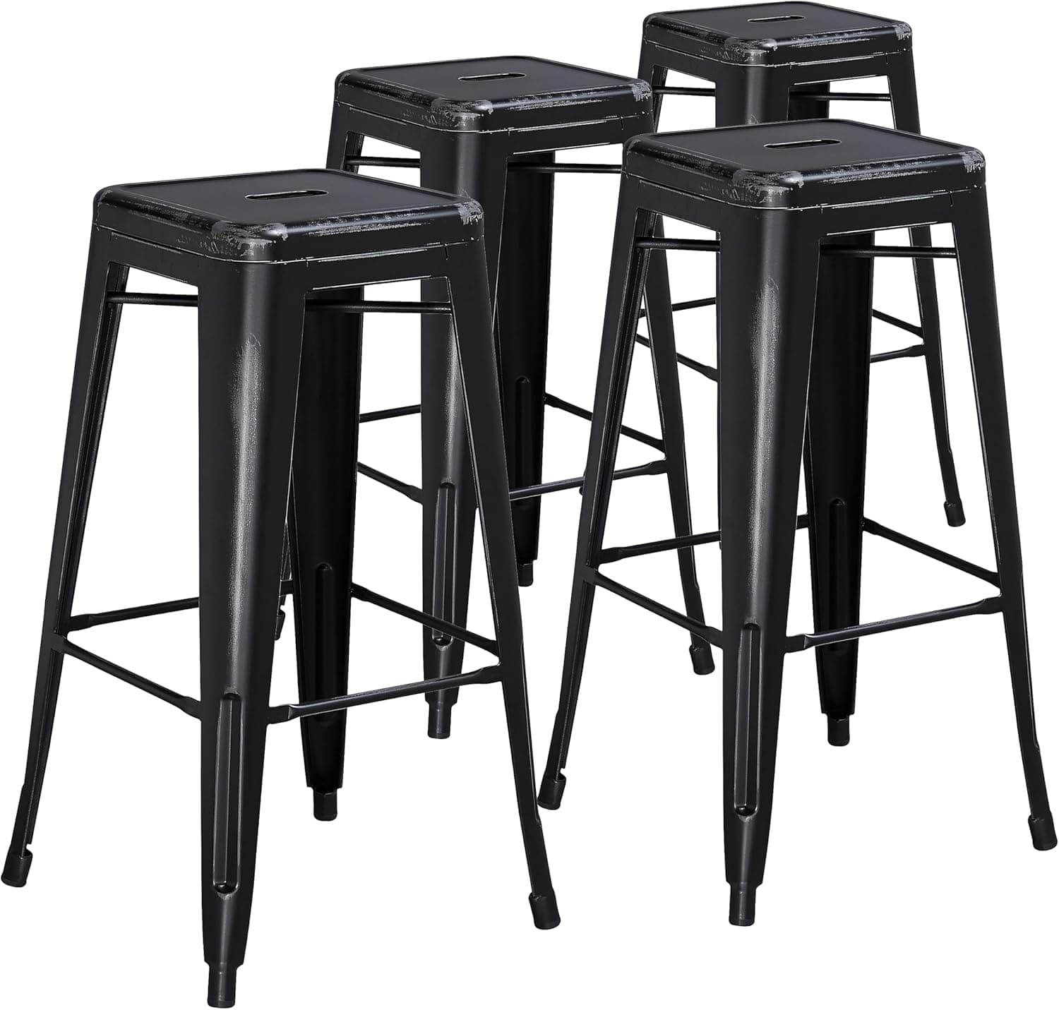 Flash Furniture Conjunto de 4 bancos de bar, grau comercial, 76 cm, sem encosto, metal envelhecido, para interiores e exteriores, ferro, plástico, cor preta