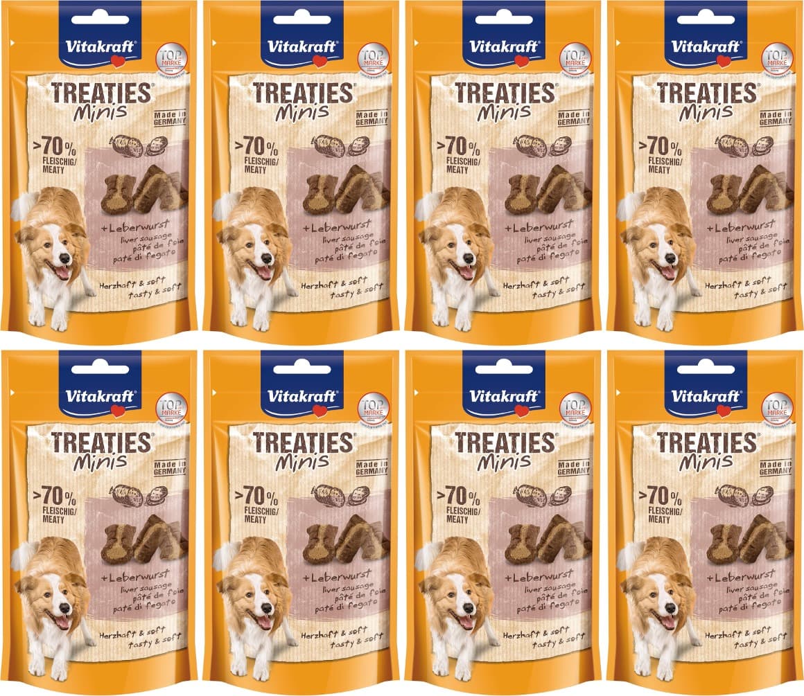 Vitakraft Treaties Minis, guloseimas para cães, com salsicha de fígado, com alto teor de carne, ideal como recompensa e treinamento (8 x 48 g)